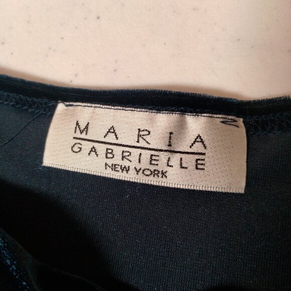 Maria Gabrielle Shirt Medium Blue Velour Tank Top Draped Beaded Roses Vtg Y2K - Picture 3 of 7